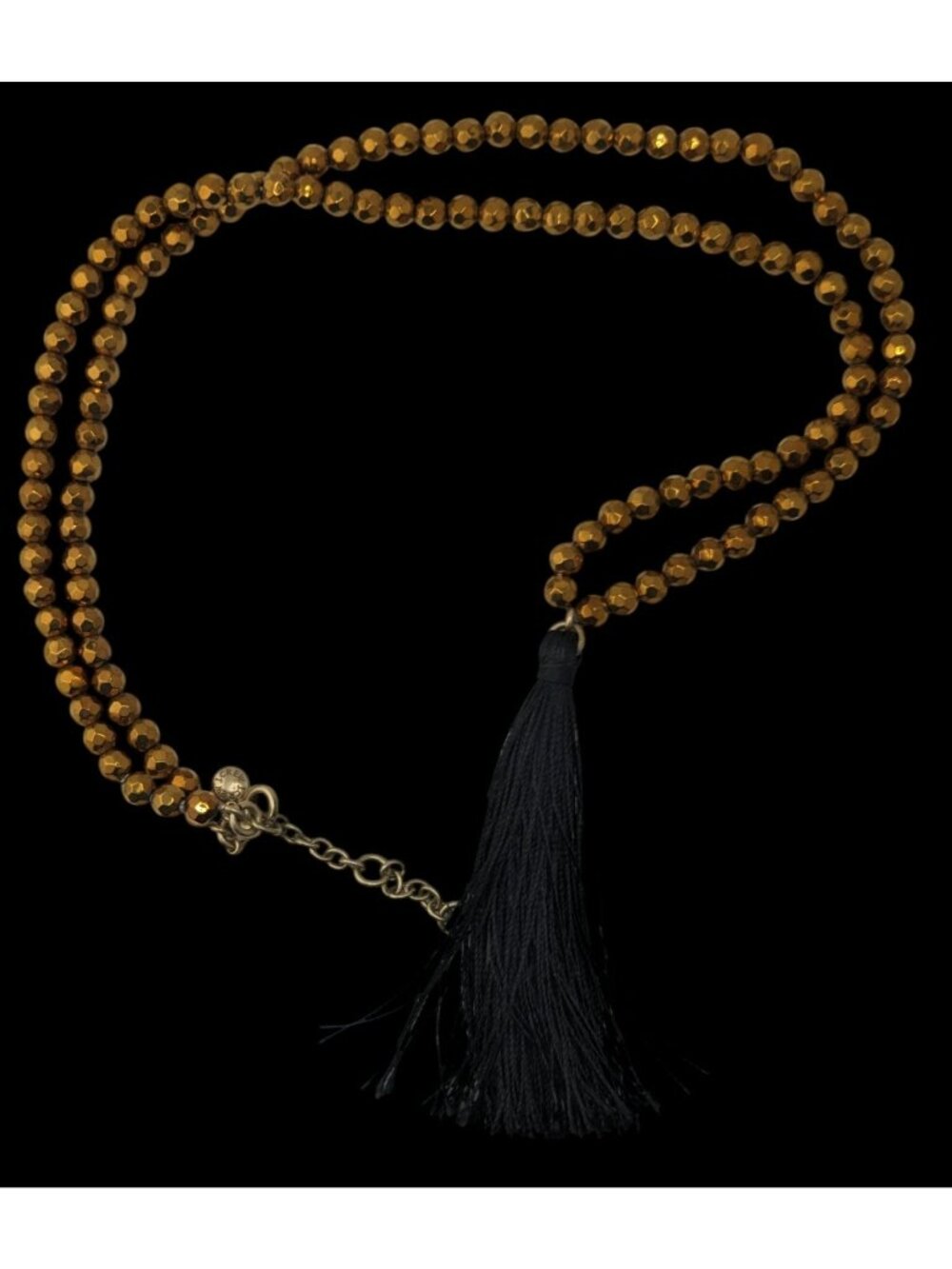 Boho J.Crew Gold Beaded Black Tassel Necklace Long Statement Jewelry